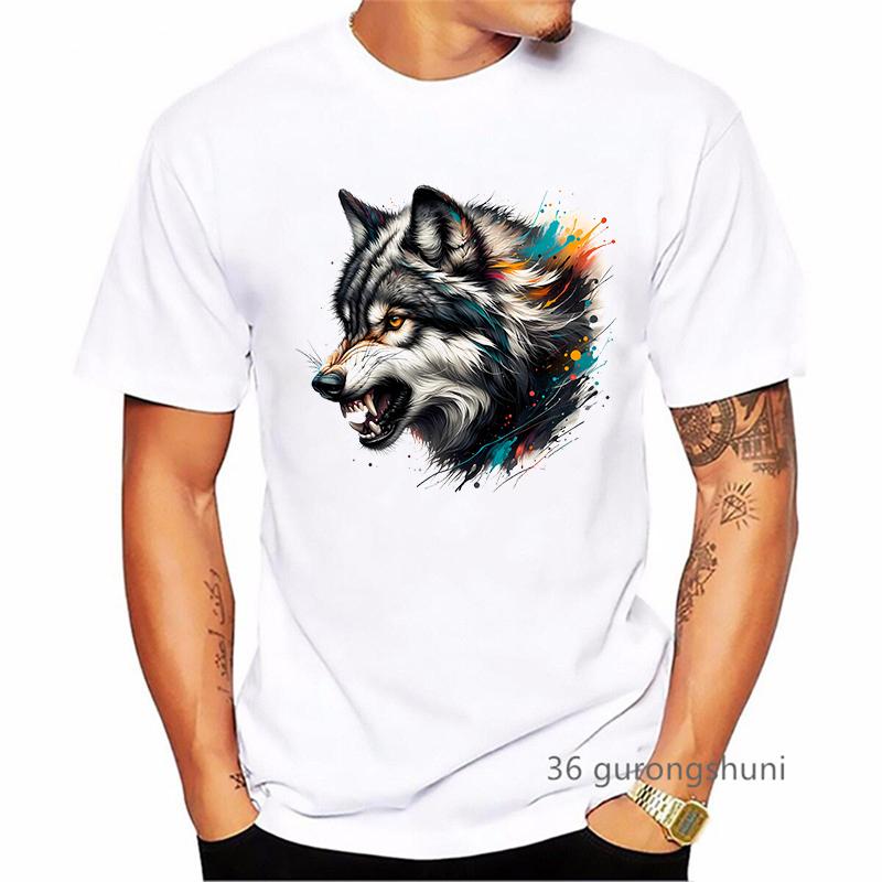 2024 Hot Sale Angry Wolf Animal Printed T Shirt MenS Clothing Summer Fashion Short Sleeve TShirt Homme Streetwear