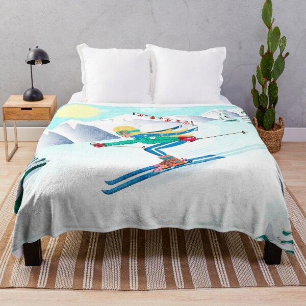 Decke mit Skimotiv im Cartoon-Stil, niedliche Flanelldecke, Thermodecke, Tagesdecke