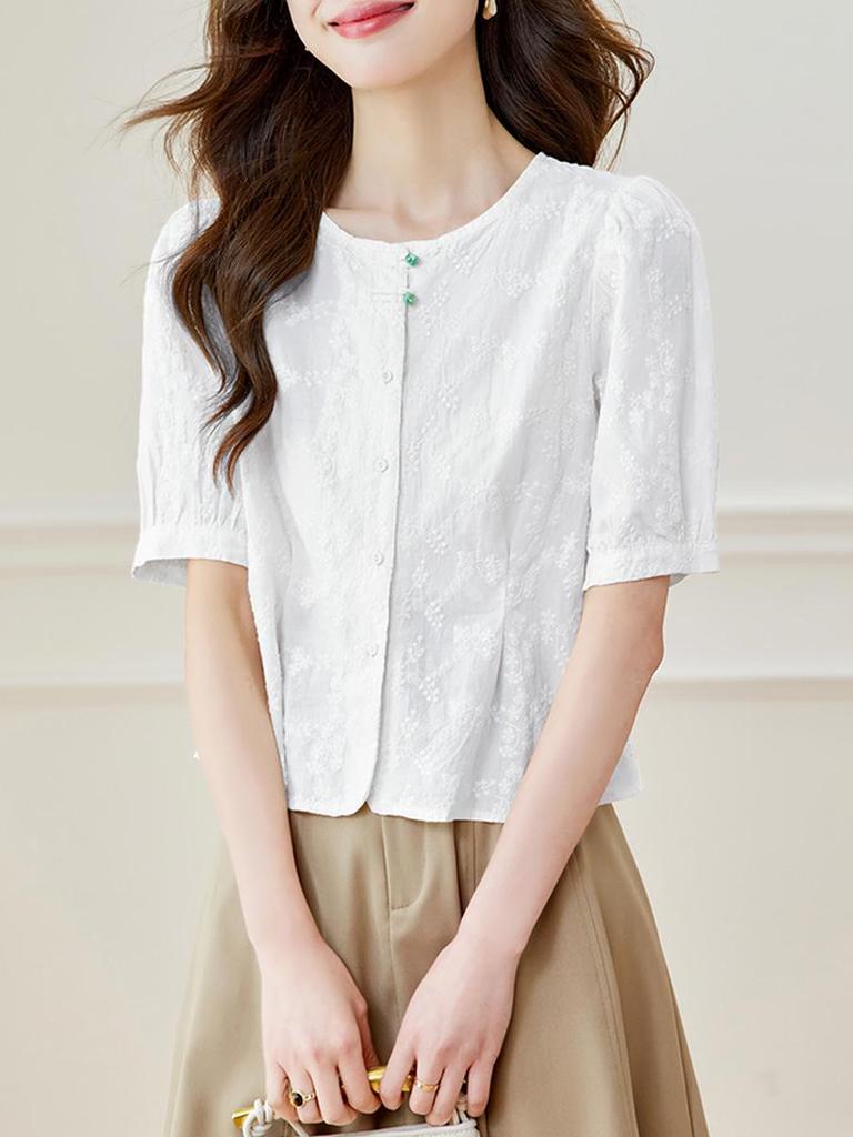 Chemise d'été en coton brodée avec bouton grenouille pour femme - Nouveau style chinois 2026