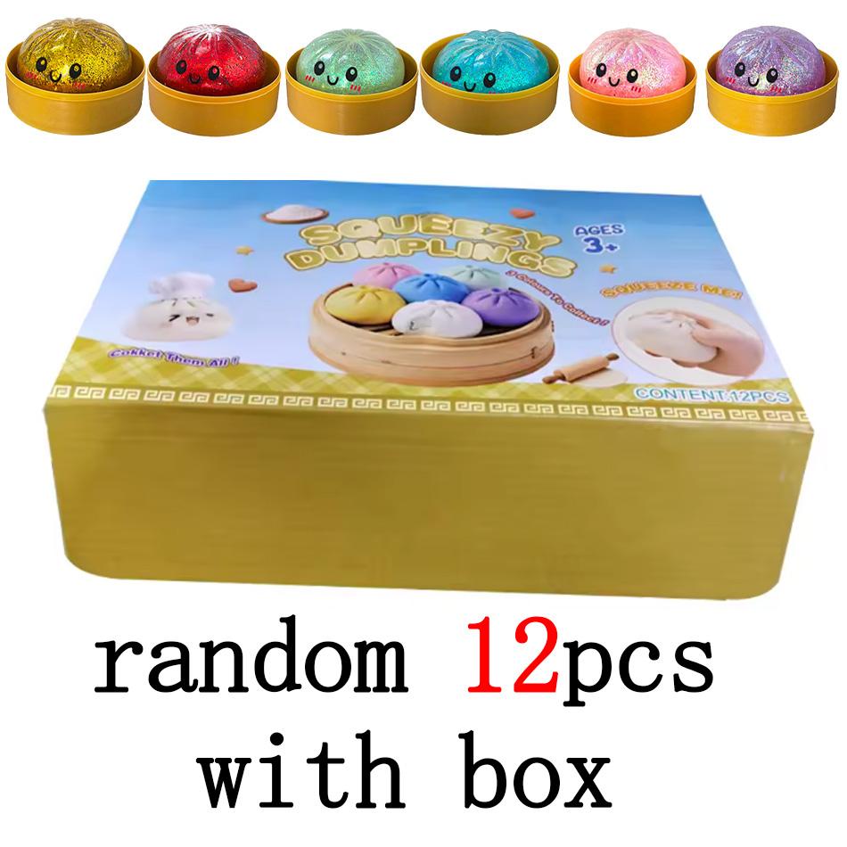 3 Types Glitter Dumpling Glitter Dumpling Squishy with Box Dumplings Sensory Squeeze Toy for Stress Relief