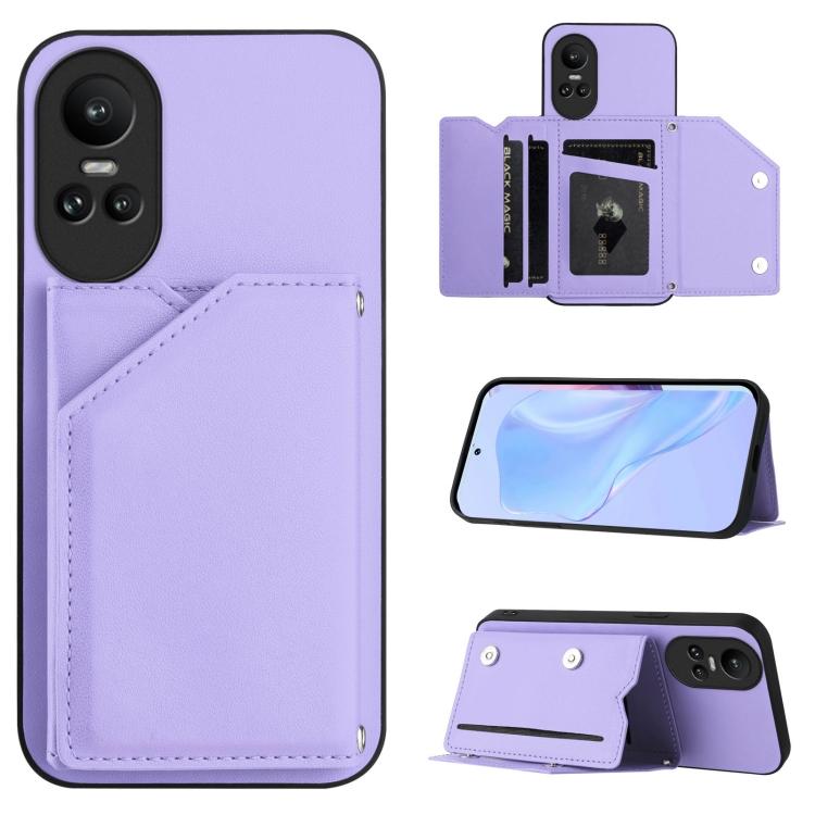 Husă pentru telefon cu patru compartimente pentru carduri cu senzație de piele și curea de mână