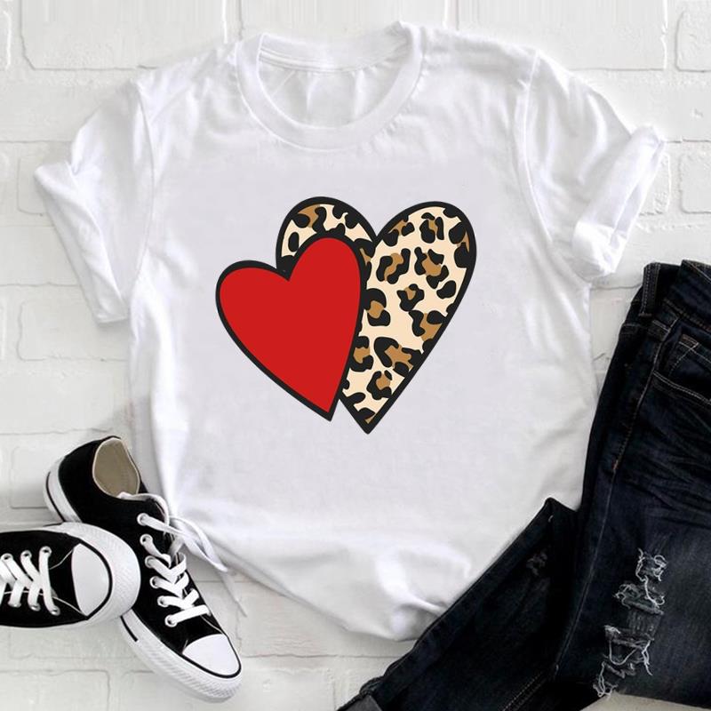 (Asiatische Größe) T-Shirt Top Mode T-Shirt Damen Buchstaben Liebe Herz Trend Niedlicher Druck Dame Weiblich Kleidung Lässig Kurzarm Grafik T-Shirt