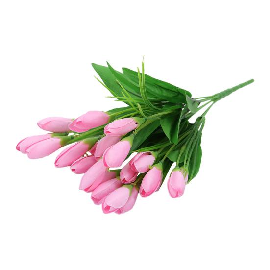 1 Bouquet Artificial Flower Realistic Colorfast 21 Heads Vivid Fake Tulip Flower Wedding Favors