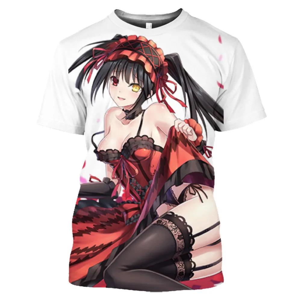 Mangas Date A Live Tokisaki Kurumi Sexy Girls Otaku Graphic T-Shirt Anime Short Sleeve Harajuku Shirt for Men Tops & Tees