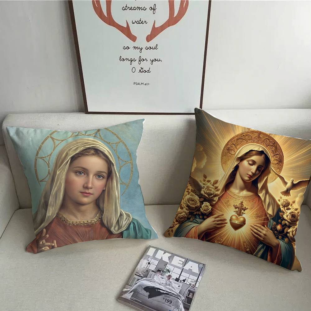 Retro V-Virgin Mary Pillow Case Plush Fabric Soft Pillowcase Double Sided Print Cushion Cover Household Gifts