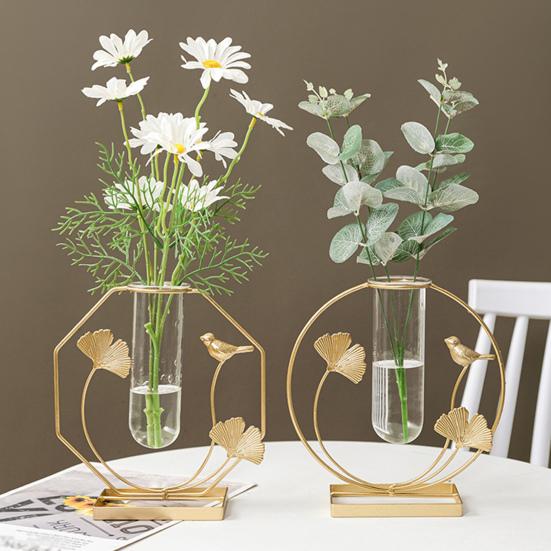 Bloemenvaas Scandinavische Stijl Elegante Staande Gouden Bloemen Hydroponische Glazen Vaas Huishoudelijke Artikelen