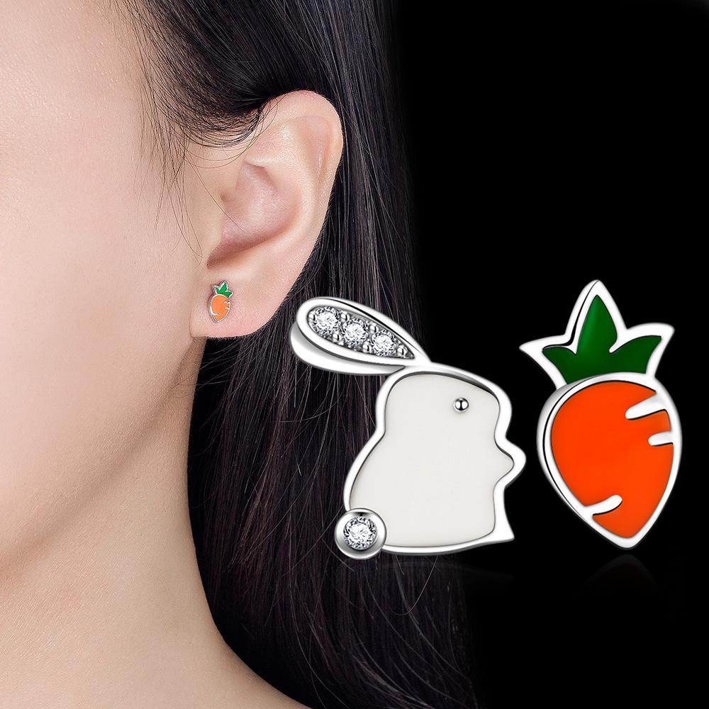 Charming Asymmetrical Rabbit Carrot Earrings: Cute, Creative, Versatile Cartoon Design for Women