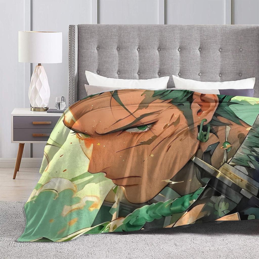 One Roronoa Zoro P-Pieces Flannel Blanket  Warm Soft Throw Blanket for Living Room Camping Aesthetic Bedspread Sofa Bed Cover