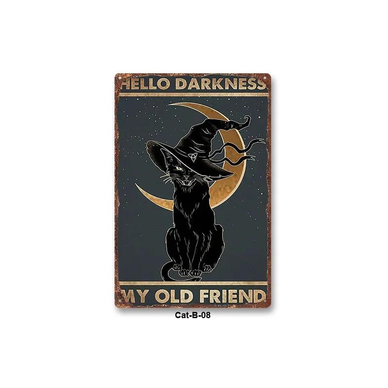 Animal Black Cat Art Decor Home Metal Tin Sign Signs for Living Room Kid Bedroom Wall Decoration Cafe Western Restaurant Poster