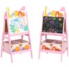 2 In 1 Kids Easel with Whiteboard, Chalkboard, Storage Boxes, for Ages 3-8 Years, Pink