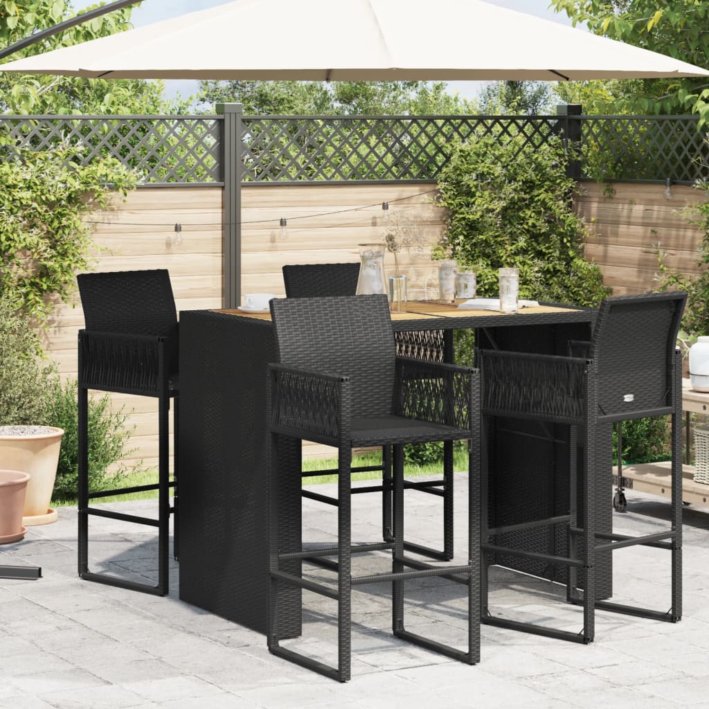 Garden Bar Table with Wooden Top Black 145 X 80 X 110 Cm Poly Rattan