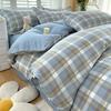 Soft Color Block Checkered Bedding Set Comfy 100% Washed Cotton Blue Plaid Duvet Cover Set King Queen Size Comforter Cover Sheet