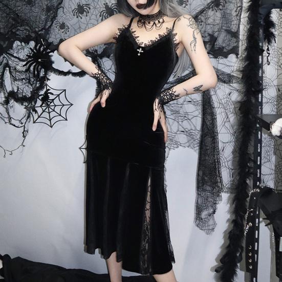 Dámske halloweenske cosplay šaty s výstrihom do V čipka s výstrihom do V špagetový remienok s rybím chvostom Lem v tmavom štýle gotický stredoveký vintage scéna bez rukávov