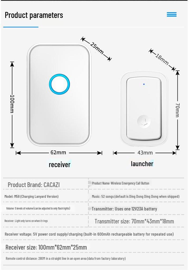 Elderly & Caregiver Wireless Emergency Call Button for Home
