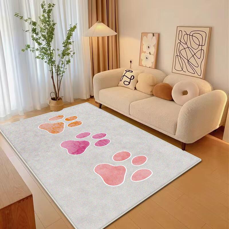 Eenvoudige Stijl Schattig Cartoon Patroon Woonkamer Tapijt Antislip Dierlijke Voetsporen Zacht Slaapkamer Tapijt Pluizig Bank Tafelmat Wasbaar