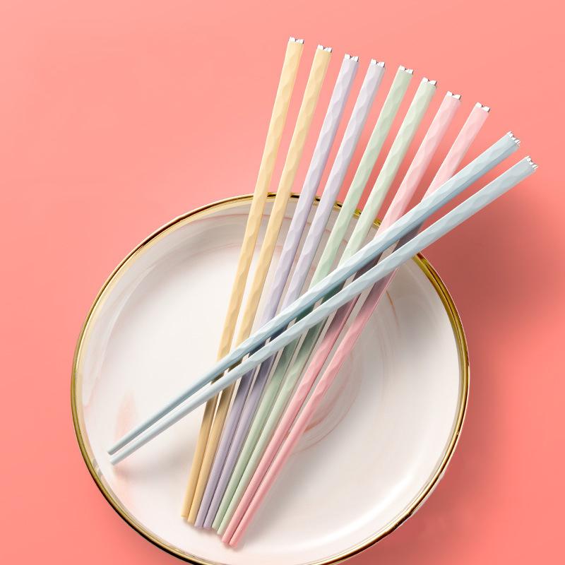 Morandi Colors Alloy Chopsticks Set 5 Pairs Reusable Chopsticks Non-Slip Home Hotel Restaurant Eating Utensils Cooking Tools