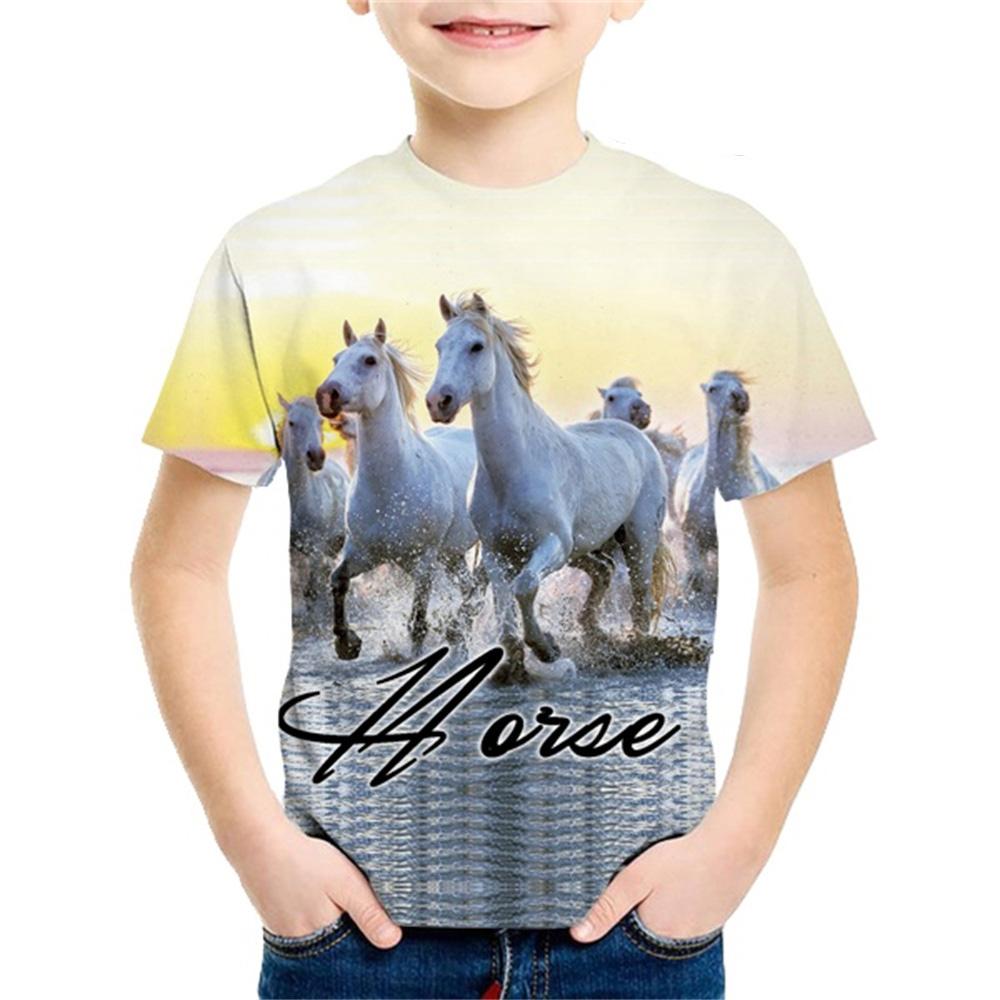Children's Clothing Boys Tshirt Short Sleeve Stylish 3D Horse Print Kids Summer Clothes Casual Child Girls Clothing O-Neck Tops