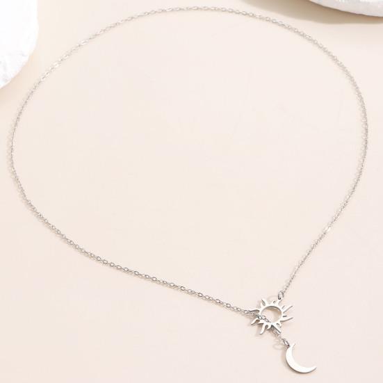 Sol- och Månhalsband för Kvinnor Pläterat Y-halsband Rostfritt Stål Hypoallergena Smycken Gåva till Födelsedag Alla Hjärtans Dag