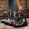 European and American Printed Large-size Martin Boots, New Non-slip Thick-soled Round Head Warm Side Zipper Boots In Autumn and Winter
