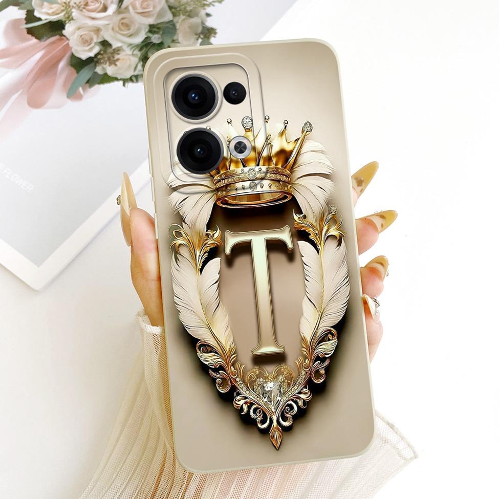 For Oppo Reno13 CPH2689 PKM110 Case For Oppo Reno 13 Cover Luxury A-Z Letters Fashion Crown 2D Painted Silicone Casing
