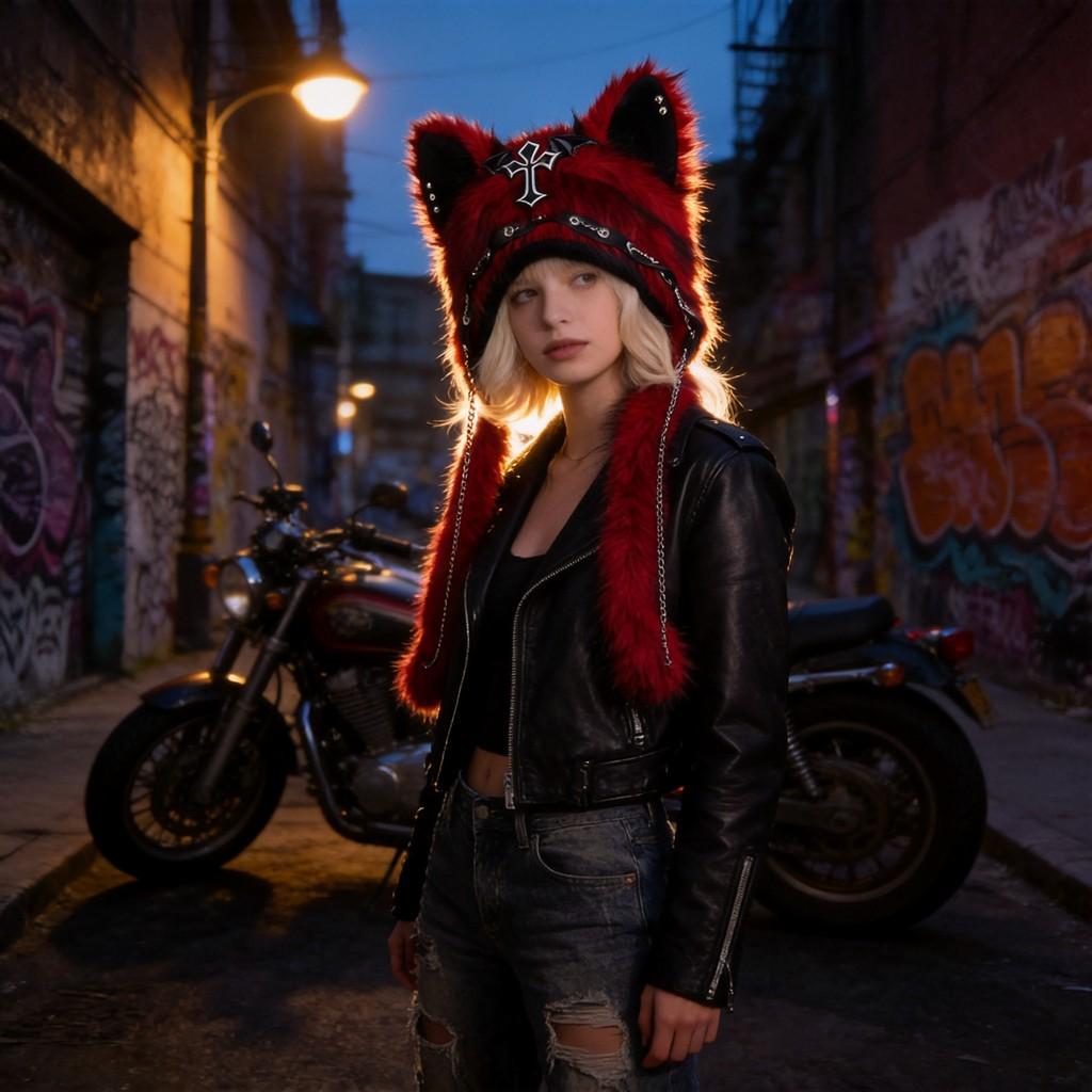 Plüsch-Katzenohren-Mütze für den Winter, warm, faltbares Design für Punk-Style-Enthusiasten