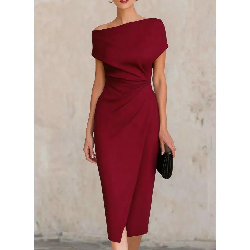 QICED Fashion Summer Spring Solid Color Print Short Sleeve Casual Dresses