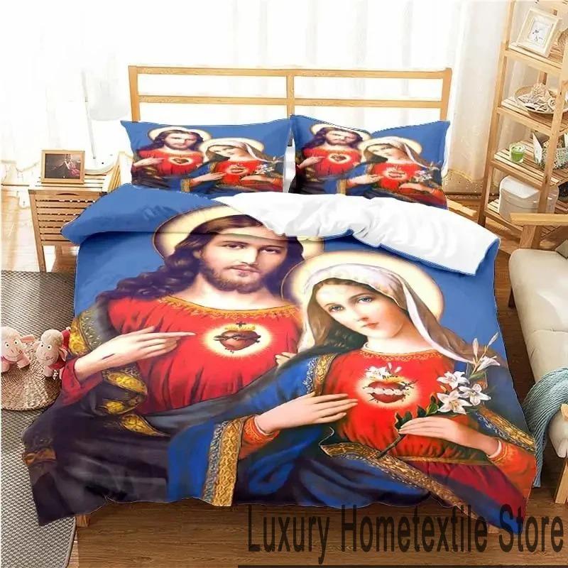 3D Print Heilig Hart van Jezus Christus Beddengoed Set Dubbel Eenpersoons King Dekbedovertrek Dekbed Kussensloop Jongens Meisjes Volwassenen Slaapkamer
