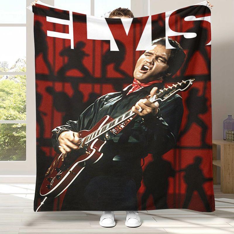 Vintage E-Elvis Graceland Rock 'n' Roll Flannel Throw Blanket,Cozy Blanket for Bed,Sofa,Living Room,Picnic,Camping,Home Decor