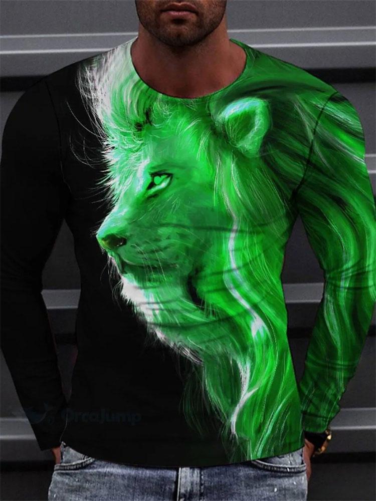 3D Tiger Print Long Sleeve T-shirt Spring And Autumn Men's Daily Casual Long Sleeve Top Urban Street Fashion Long Sleeve T-shirt