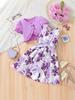 Lila Cardigan und Blumenkleid Set für Mädchen mit Schleifen-Taillengürtel