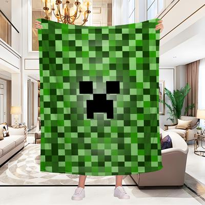 Süßes Grünes Pixelmonster Decke Ästhetische Kunst Flanelldecke Tragbar Zuhause Reise Camping Sofa Picknick Kinder Flanelldecke