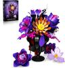 Lila Blumen Baustein-Set, Rosenstrauß Schwarz Kompatibel mit Lego Botanische Sammlung Gotisch für Erwachsene Frauen Heim Büro Dekoration