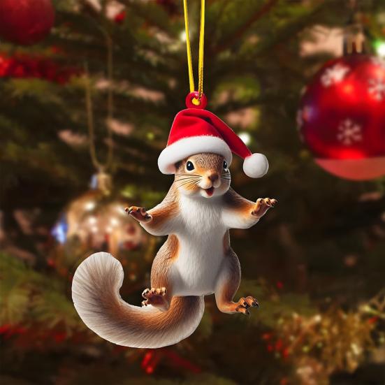 Christmas Ornament 2D Acrylic Dog/Bear/Bee/Rabbit/Rooster Hanging Decoration Cartoon Animals Xmas Tree Pendant for Home Party Decor