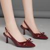 Fashion French Mid-high Heel Red Bundle Sandals Fairy Shoes New Patent Leather Bow Pointed Toe Single Shoes