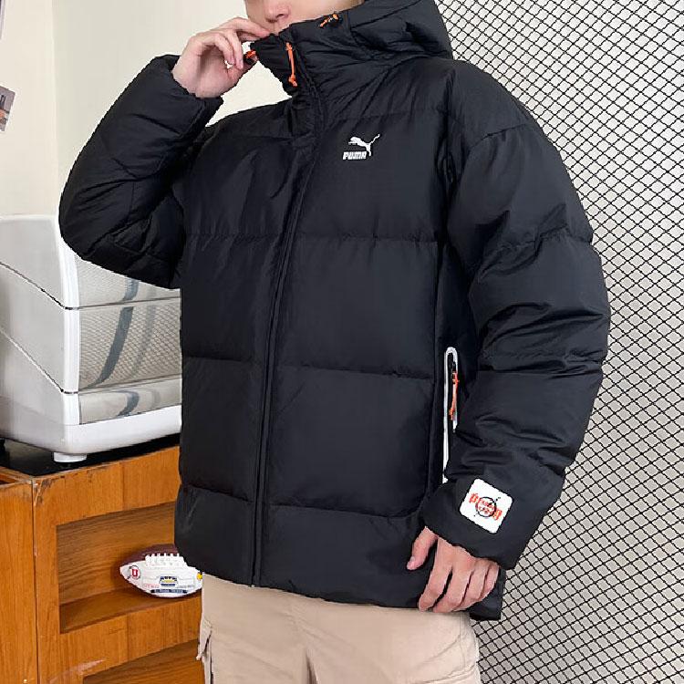 Puma Jaqueta Masculina Casual de Cor Sólida com Capuz e Manga Comprida Acolchoada Jaqueta Preta 624529-01