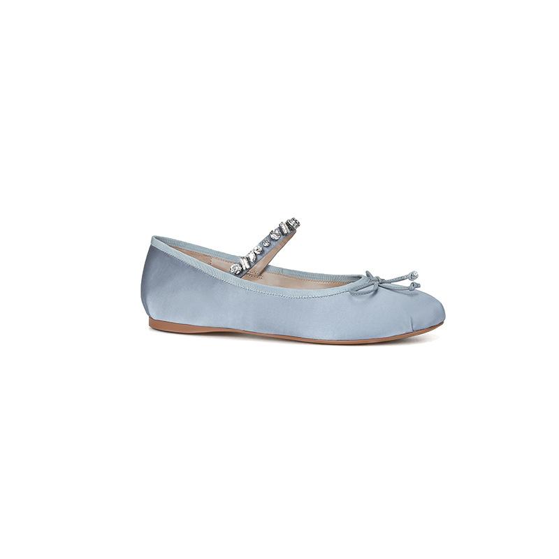Elastic Rhinestone Band Mary Janes Woman Bowtie Silk Ballets Shoes Ladies Round Toe Flats Female Loafers Wedding Brides Shoes