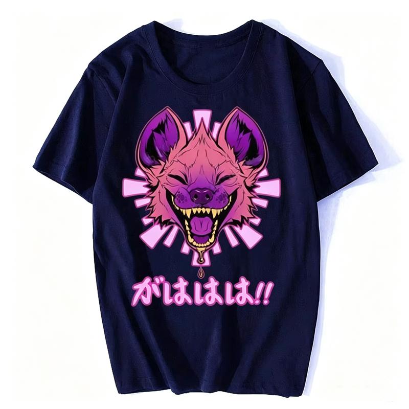 Tshirt For Men Kawaii Japanese Vaporwave Hyena T Shirt Men Short Sleeved  T-shirt Harajuku Streetwear Furry Wildlife Safari Tees