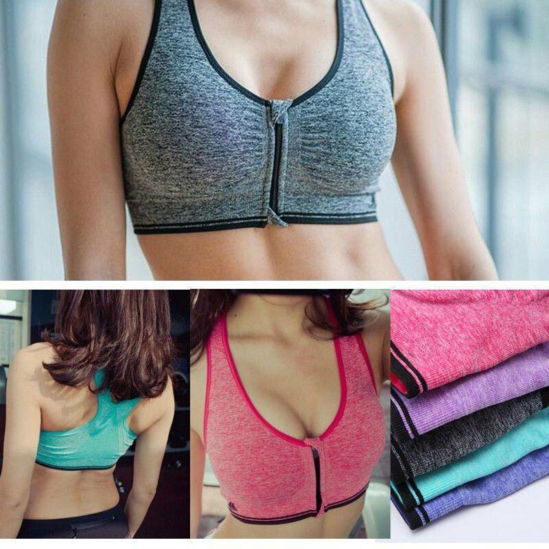 Front Zip Womens Wireless Padded Sports Bra Yoga Cami Push Up Support Top Vests
