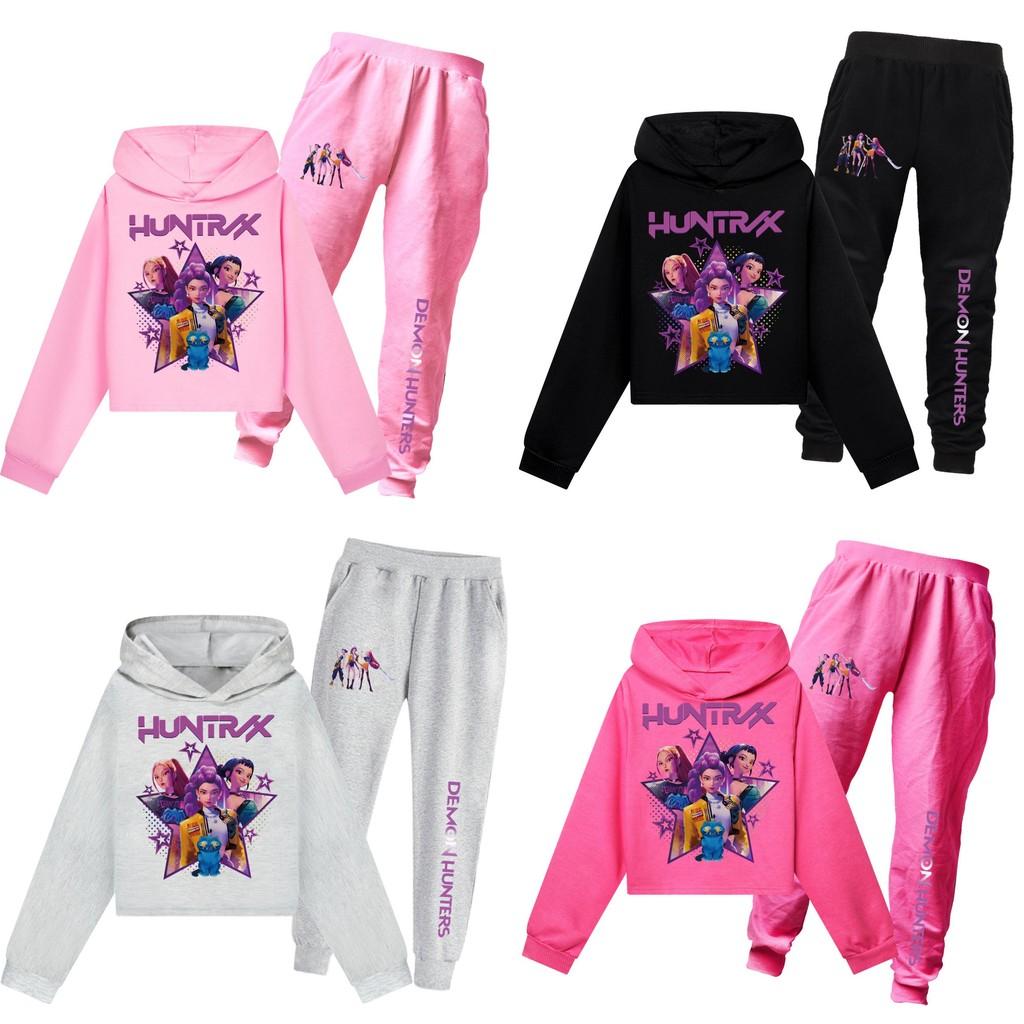 Kpop Dämonenjäger Muster Kinder Hoodie und Hose Set Aus Baumwolle Für Aktive Kinder