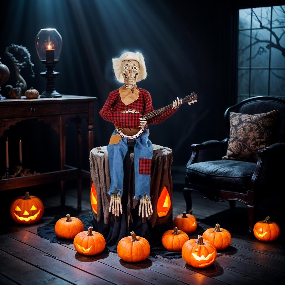 2025 Halloween Esqueletos Banjo Duelo Calavera Vaquero Cantante Calavera Estatua de Guitarra Adorno de Escritorio Decoraciones de Halloween