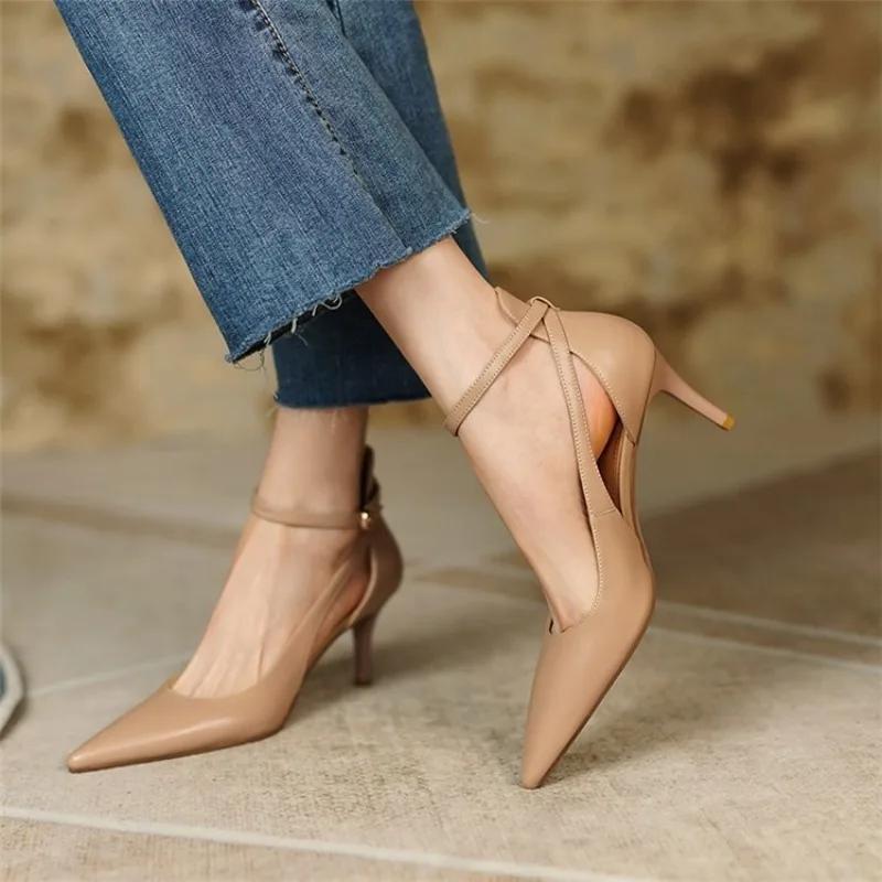 Fashion Heels Women Spring Solid Colors Pointed Medium Heels Elegant Casual Fashion Shoes Party Sandals Pumps Zapatos