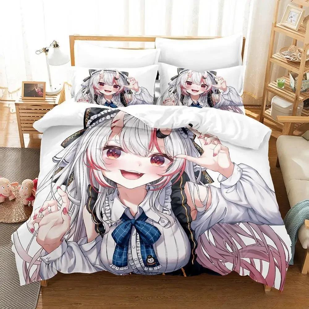 Kawaii Nakiri Ayame 3D Anime Bedding Set Single Twin Full Queen King Size Duvet Cover for Adult Kid Bedroom