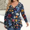Women's Plus Size Shirt Long Sleeve  Print Top Pleated Casual V-Neck Top