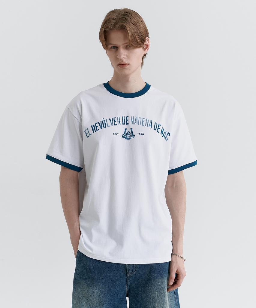 MAGOODGAN Swagver 3591 Lettering Semi-Overfit Off-White Ringer Short Sleeve Tee