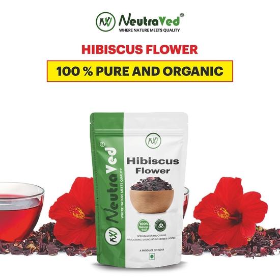 NeutraVed Hibiscus Flower Herbal Tea | Ideal for Iced Tea Cocktails, Mocktails | Natural Colorant for Summer | Zipper Pack of 1 - 50g