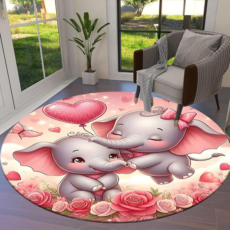1PC Elephant Non-Slip Floor Round Carpet, Office, Family, Bedroom, Large Area Rug Indoor Rugs, Durable PolyesterH0372