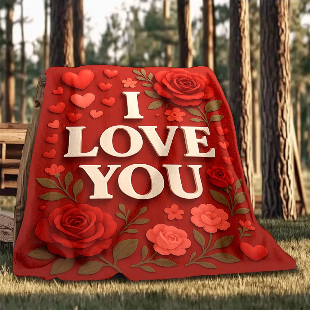 1pc Love Rose Outdoor Blanket - Lightweight Flannel Throw For Travel, Camping, Gifts For Family Or Friends yy251114263