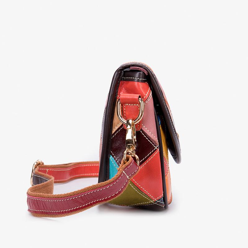 Johnature Genuine Leather Color Splicing Women Bag Vintage Soft Cowhide Versatile Plaid Shoulder & Crossbody Bags