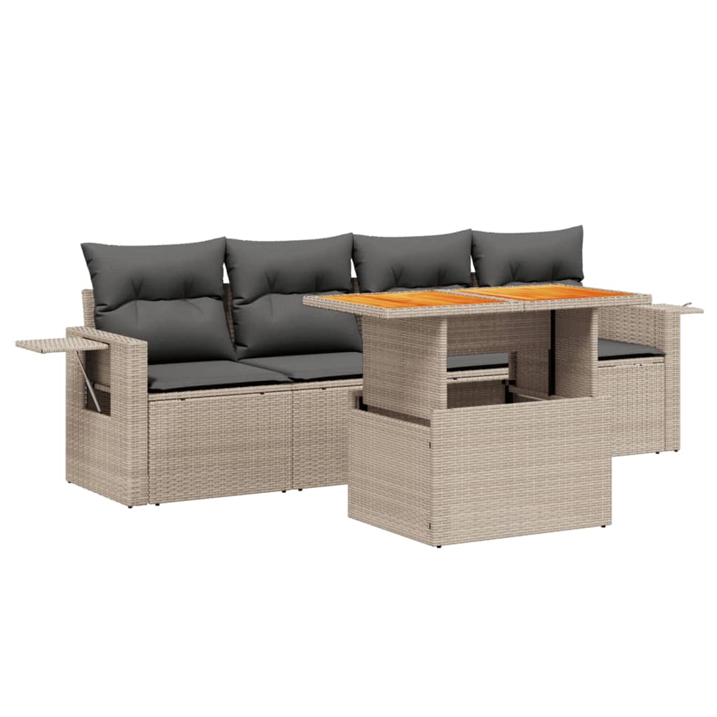 Vidaxl 5-Cz. Garten-Sitzgruppe, Kissen, Grauer PE-Rattan