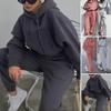 2 Pcs/Set Fall Hoodie Pants Set Loose Elastic Waist Long Sleeves Hooded Solid Color Keep Warm Thick Drawstring Women Winter Tracksuit for Work